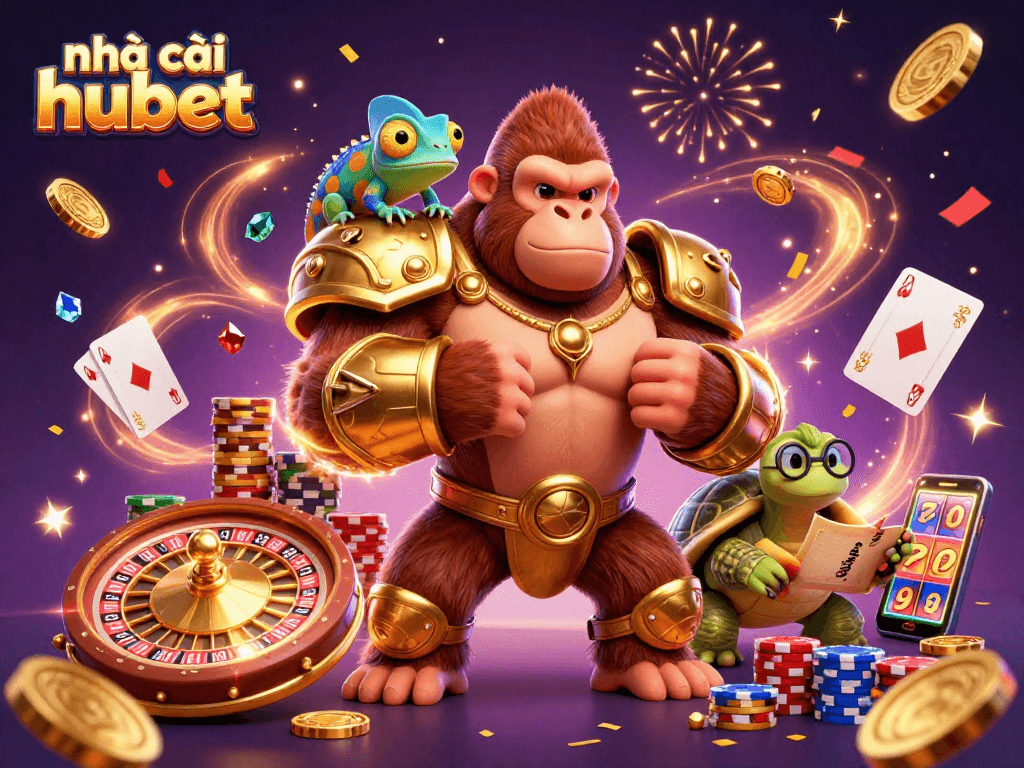 Experience thrilling action with nhà cái hubet featuring a powerful gorilla king and vibrant casino elements.