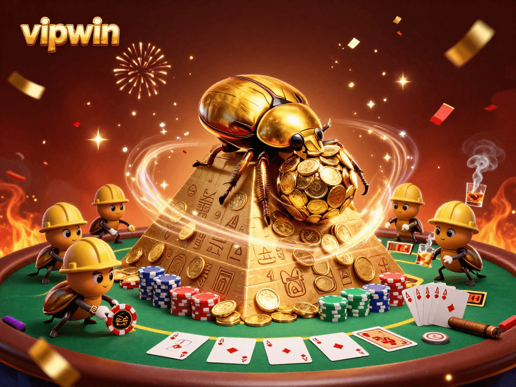 Experience vipwin with this vibrant 3D scene full of casino elements and excitement.