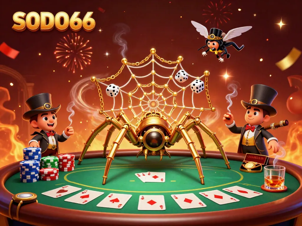 Join the fun at SODO66's lively gambling scene, with steampunk elements and vibrant poker action.