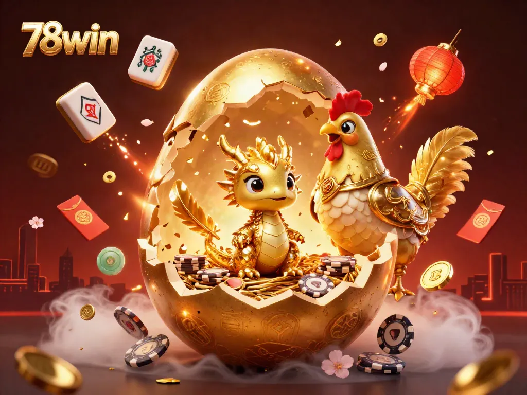 Engage in thrilling gameplay at 78win featuring a gold dragon amidst poker chips and festive elements.
