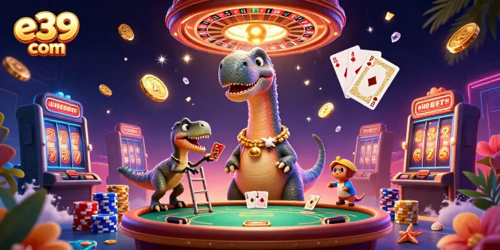 Experience thrilling casino action in this vibrant e39 com illustration with exotic characters and games.