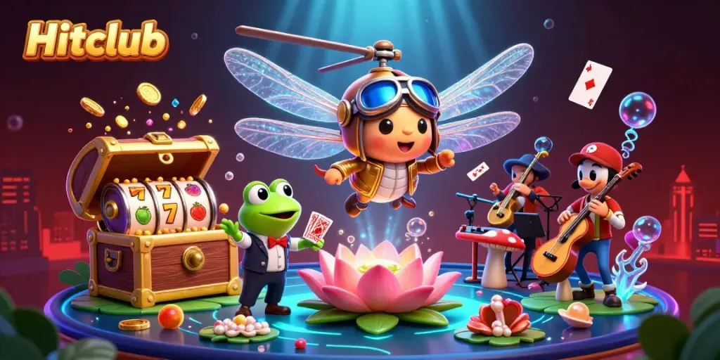 Engaging scene featuring Hitclub's vibrant casino atmosphere with animated characters and game elements.
