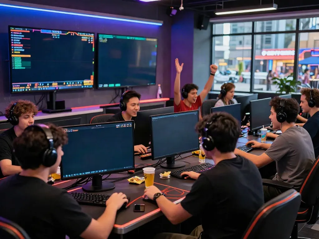 Players enjoying the thrill of online betting at Vin88's dynamic gaming lounge.