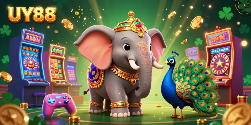 Experience thrilling games at UY88 with vibrant casino elements and colorful characters.