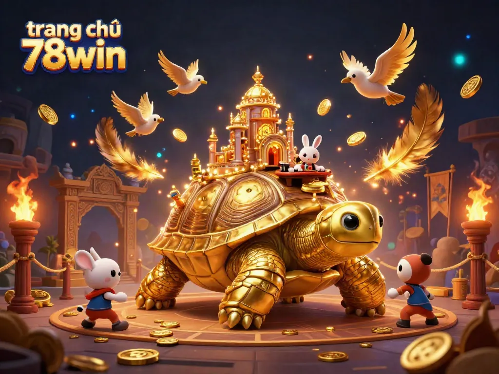 Experience vibrant gaming action with trang chủ 78win featuring a golden tortoise casino and rabbit dealer.