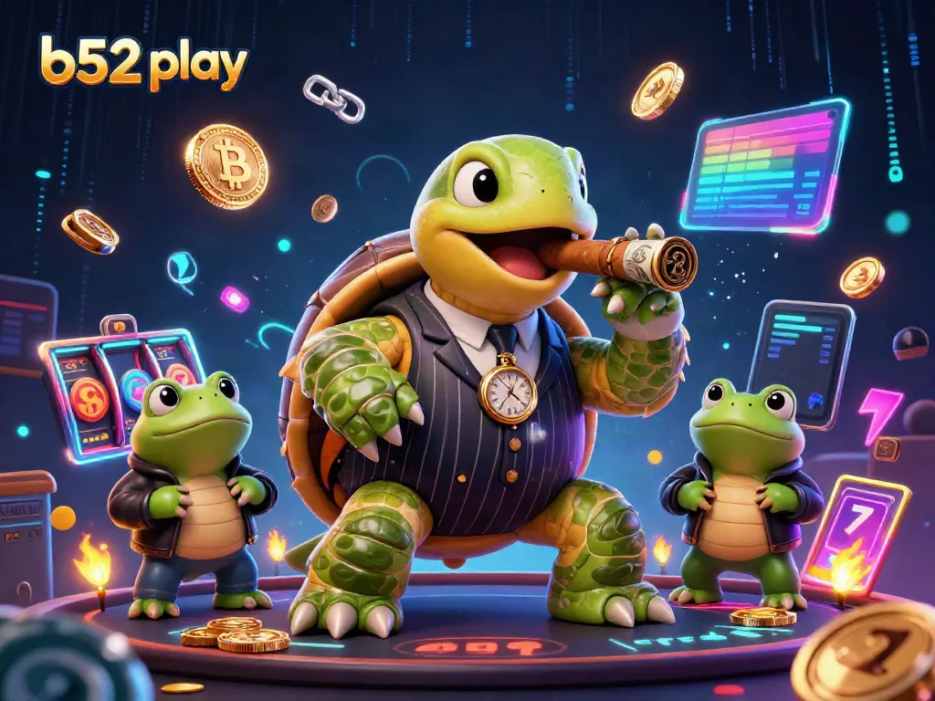 Experience thrilling b52 play moments with a cartoon turtle and bullfrogs at the casino.