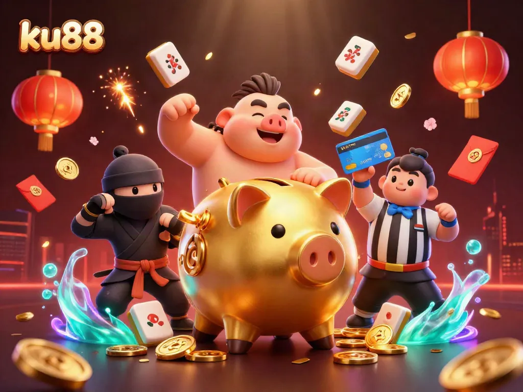ku88 offers an exciting gaming experience with animated characters engaged in a dynamic casino duel.