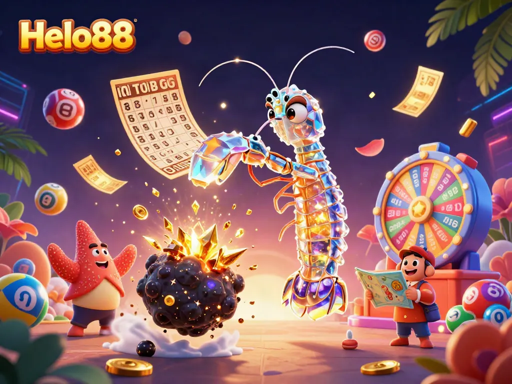 Win big with Helo88 as a galactic shrimp image showcases vibrant settings from the world of online gambling.