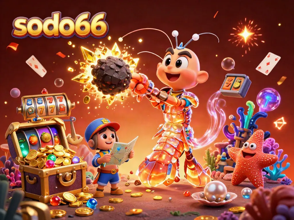 Sodo66's galactic samurai mantis shrimp conquering asteroids while revealing treasures in an exciting casino adventure.