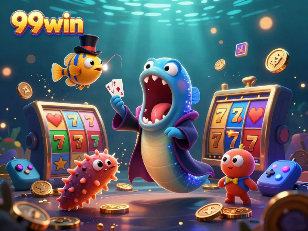 Experience thrilling 99win gameplay with dynamic slot symbols and magical sea characters