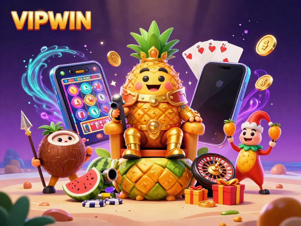 Experience the excitement of VIPWIN in this vibrant 3D casino scene with dynamic casino elements.