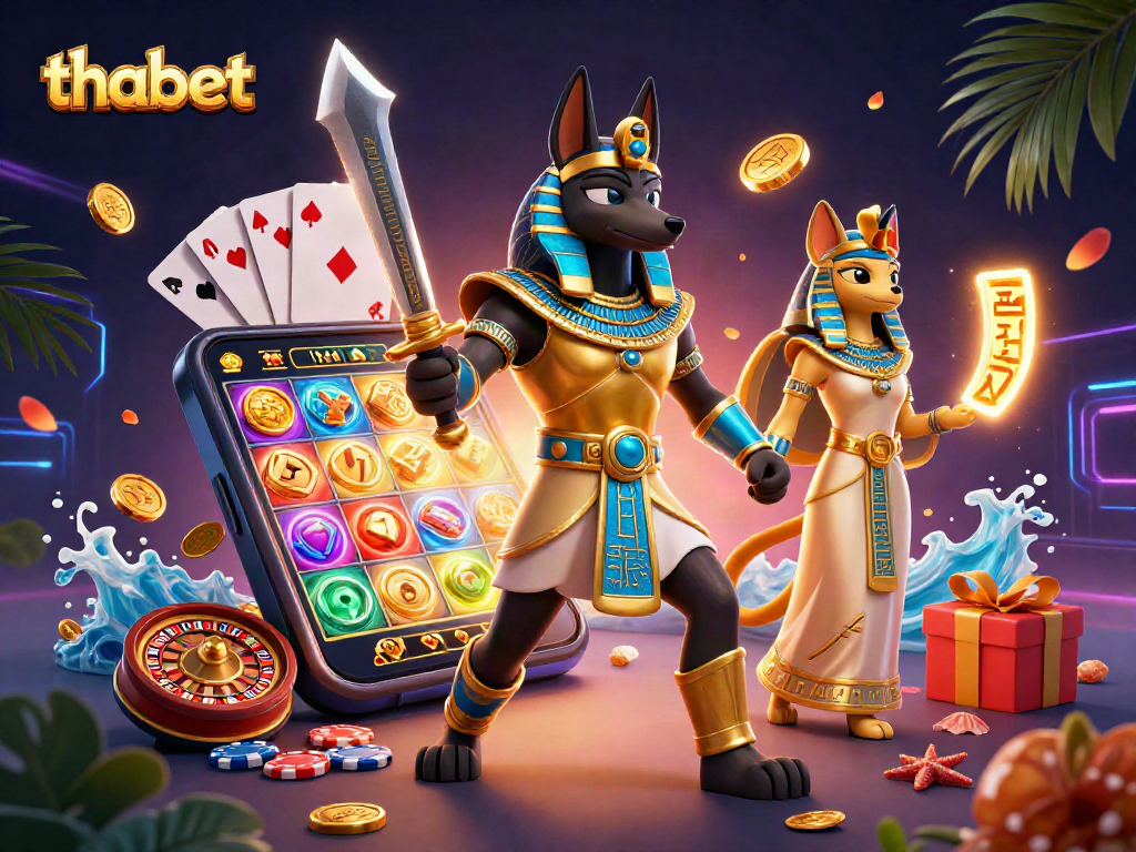 Engage with thabet's vibrant gaming universe through a thrilling slot experience featuring Anubis and Bastet.