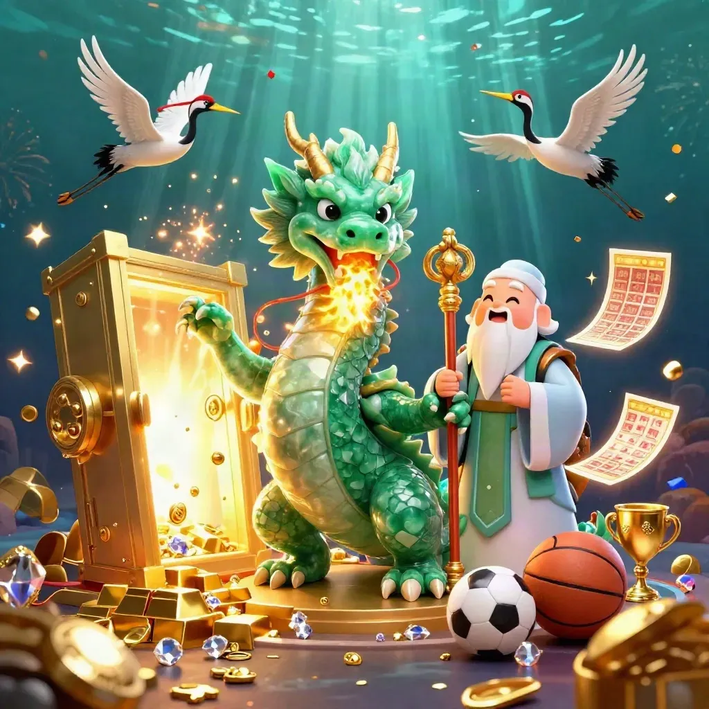Dragon, turtle sage, and cranes amid casino treasure, sports bets, and glowing effects.