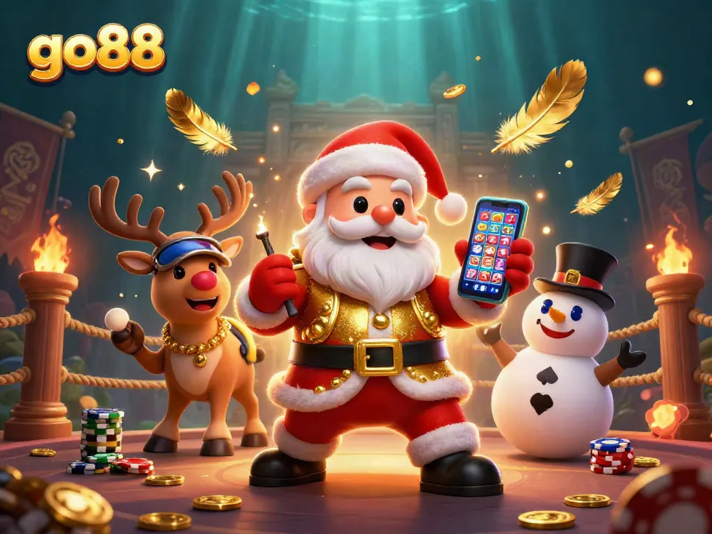 Trải nghiệm jackpot thú vị tại go88 với Santa, tuần lộc và người tuyết trong sòng bạc.