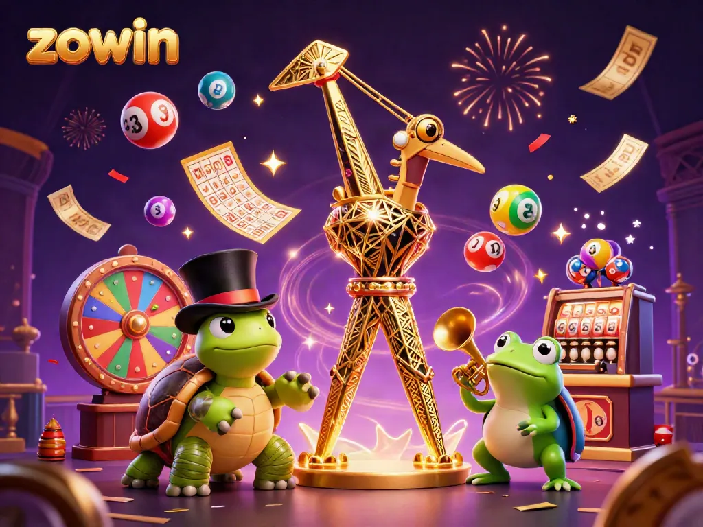 Engage in thrilling gaming at zowin with vibrant characters and casino elements in a dazzling environment.