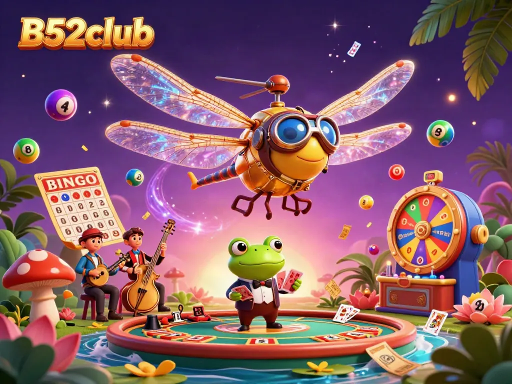 Experience dynamic winning moments at B52club with vibrant casino-themed characters and elements.