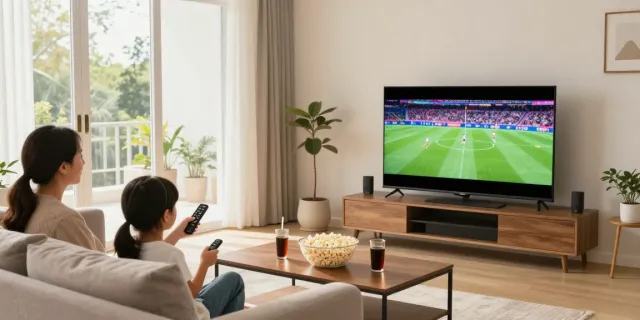 Family enjoying USA IPTV experience in a cozy living room.