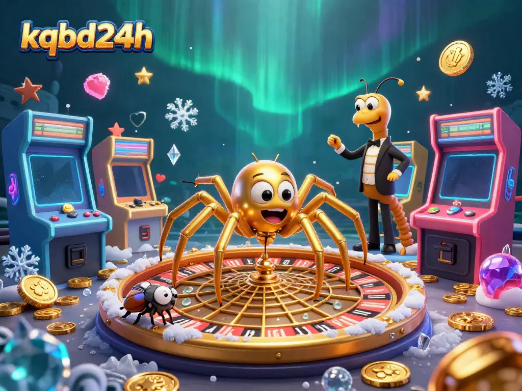 Engage in thrilling bets with kqbd24h, featuring a golden spider and centipede croupier in a casino scene.