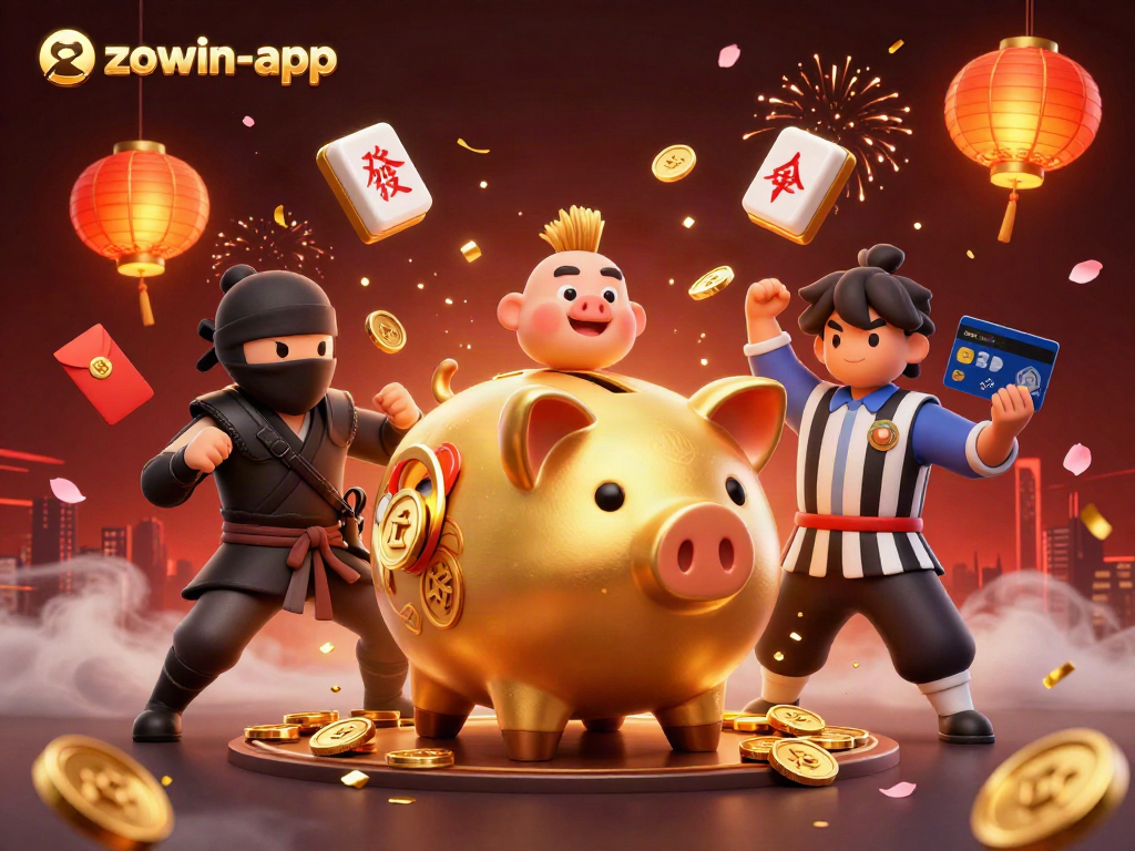 Win big with the zowin-app, showcasing a dynamic casino scene with vibrant elements and intense action.