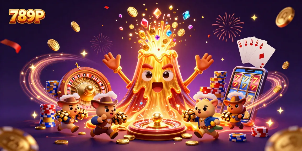 Join the excitement at 789P, where a triumphant volcano showers treasure amidst vibrant casino games.