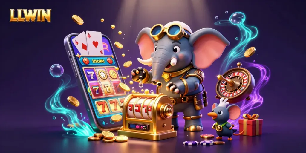 LLWIN engages players with a lively 3D steampunk scene portraying energetic slot machine action.