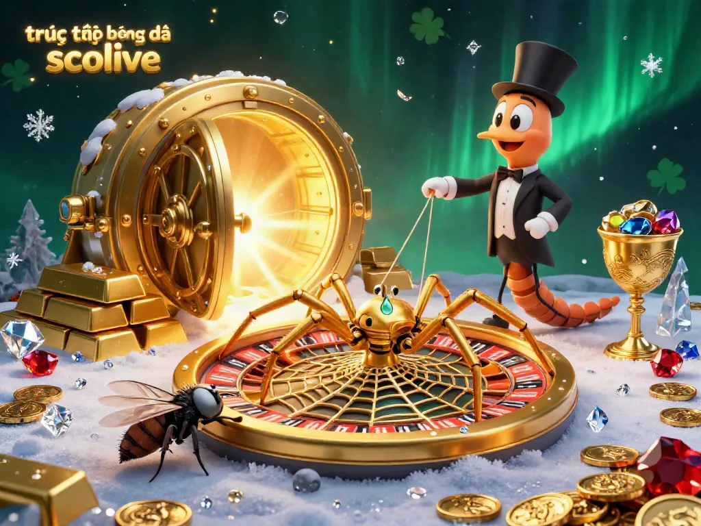 Experience the excitement of trực tiếp bóng đá socolive with a lively scene depicting a golden spider, croupier centipede, and dynamic betting environment.