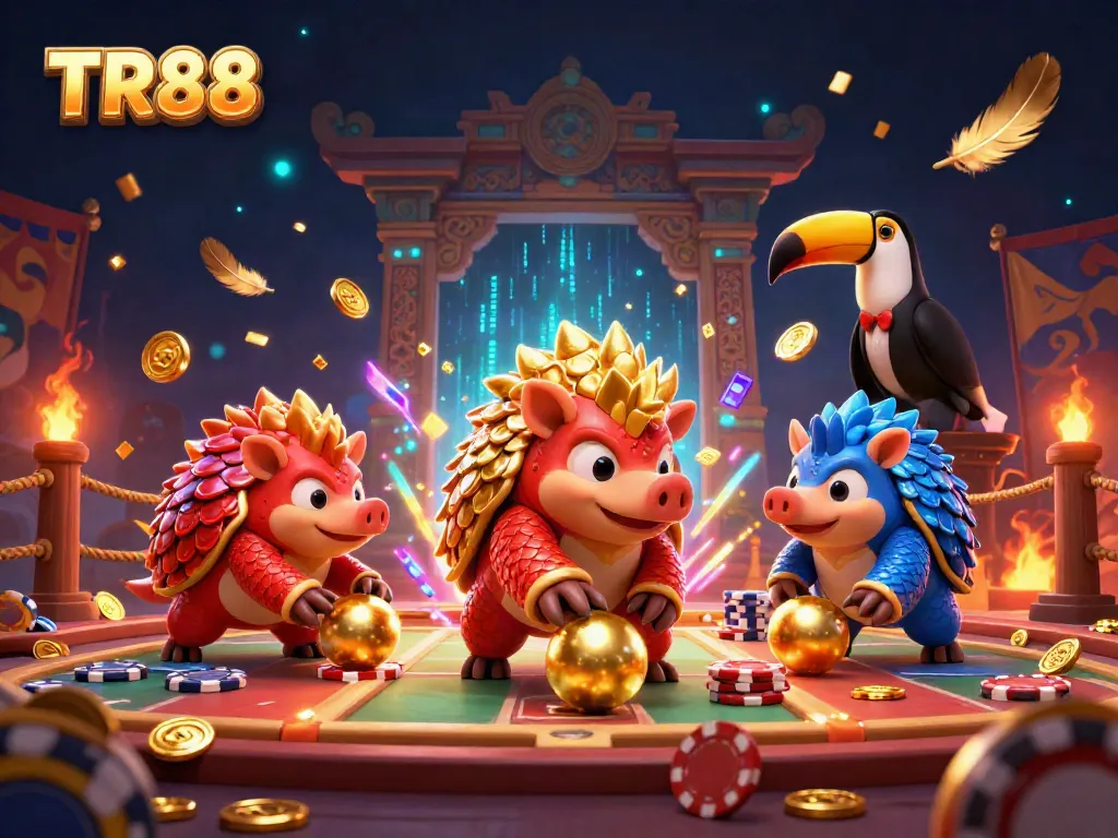 Engage in thrilling casino gameplay with TR88 featuring rival pangolins in action.