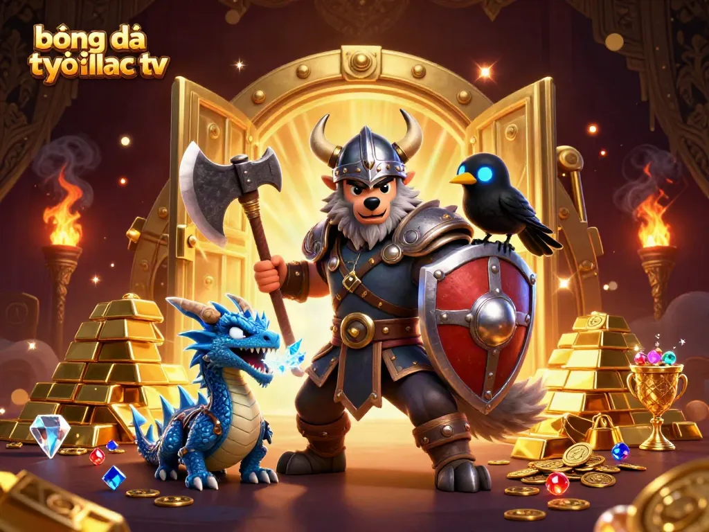 Experience exciting betting action with bóng đá trực tuyến xoilac tv illustrated featuring Viking warrior and dragon.
